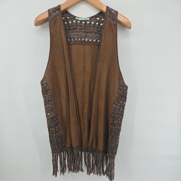 Maurices Jackets & Blazers - Maurice Women Vest S Brown Fringe Suede Crochet Boho Chic Festival Hippie Artist